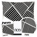 Diagonal Laser Cut Pesach Set in black leather with geometric striped pattern design from Waterdale Collection