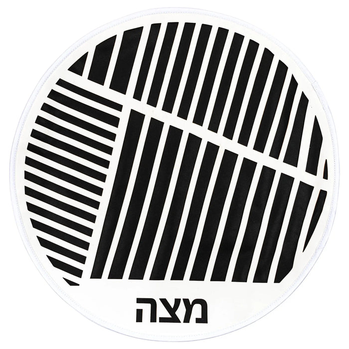 Black leather Diagonal Laser Cut Pesach Set by Waterdale Collection with geometric striped pattern design for holiday table settings.