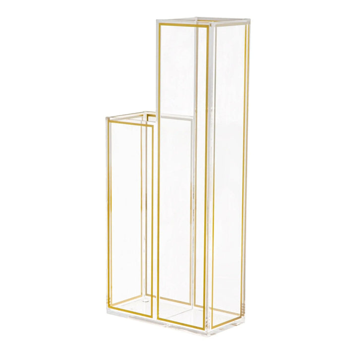 Double Outline Vase by Waterdale Collection in gold metal frame with geometric rectangular design, minimalist floral display vase.