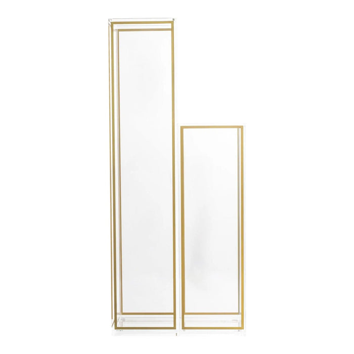 Two tall gold outline vases in graduated heights, featuring minimalist rectangular frames with double borders for modern tabletop display.