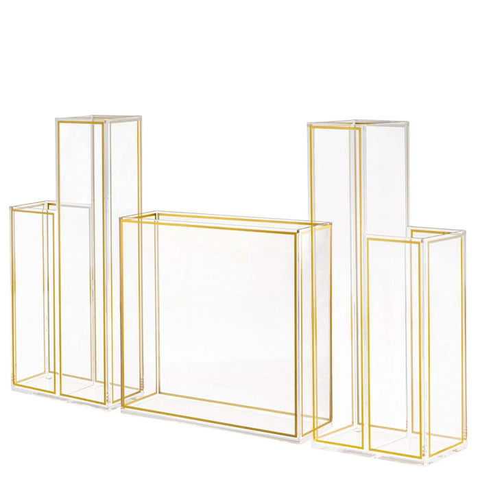 Gold-framed double outline vase with geometric rectangular design, modern tabletop floral display piece from Waterdale Collection.