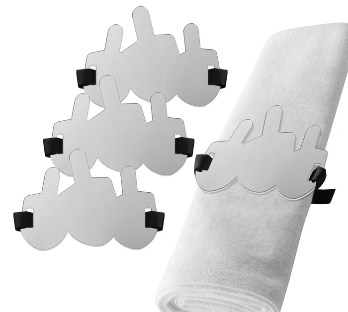 Silver Lucite dreidel napkin wrap on a white napkin from Waterdale Collection, Chanukah table decor