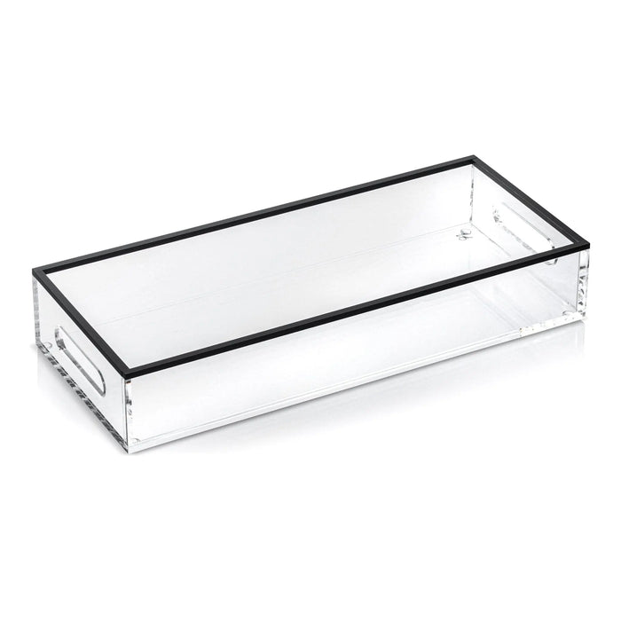 Clear acrylic Edge bread tray with black rim, rectangular serveware dish for serving and storage from Waterdale Collection.