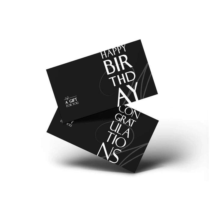 Black email gift card from Waterdale Collection displayed at angles, showing white text and denominations for flexible gifting options.