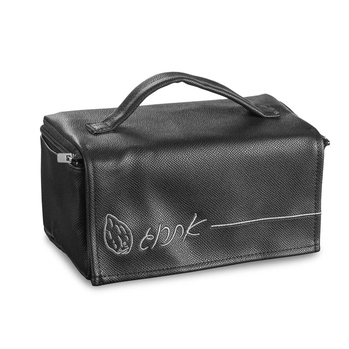 Black Embroidered leatherette esrog bag, 8" x 4" x 4", fits your cardboard esrog box securely inside