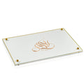 Embroidered Regal Challah Board with gold corner accents and cream linen, perfect for Shabbat table settings.