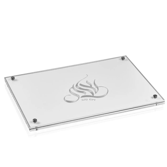 Embroidered Regal Challah Board with silver finish and corner brackets, featuring elegant leaf design for Shabbat table.