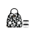 Fit & Fresh Portland Thermal Insulated Lunch Tote Bag for Women, Includes 2-8 oz Snack Containers,  Black and White