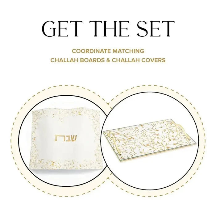Floral Bird Challah Board and Cover Set in cream with French toile pattern design from Waterdale Collection.