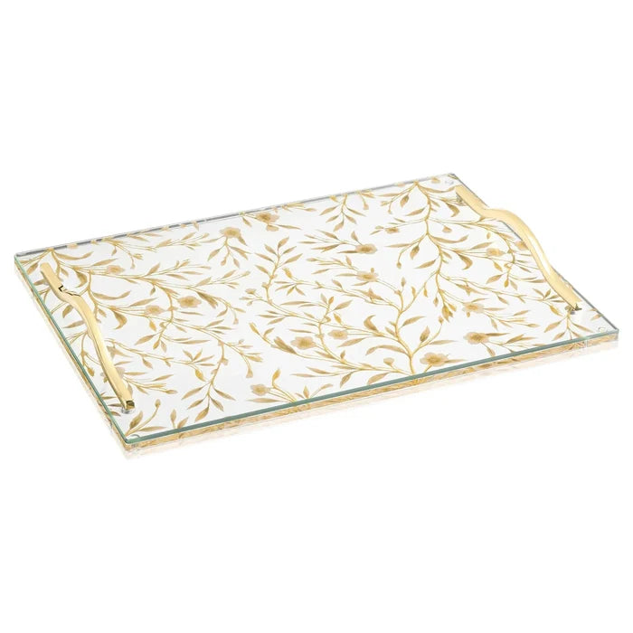 Floral Bird Challah Board by Waterdale Collection featuring gold and silver leaf design on cream ceramic with decorative border detailing.