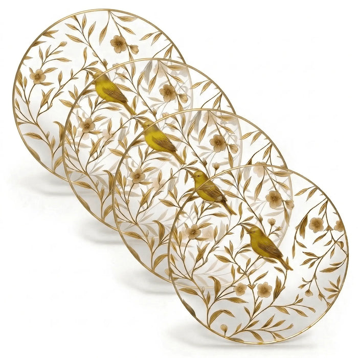 Floral Bird Charger plate in gold and cream with delicate botanical bird design, Waterdale Collection pesach tableware charger