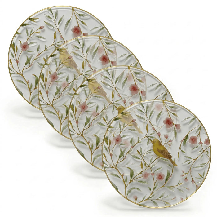 Floral Bird Charger plate with cream background and delicate botanical bird pattern design for Pesach tableware.