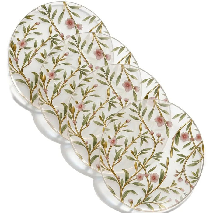 Three oval Floral Bird Chargers from Waterdale Collection in cream with green botanical and bird motifs, displayed overlapping.