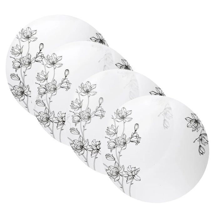 Floral charger plate with delicate botanical pattern and silver border, ideal for holiday table settings and Passover dining.