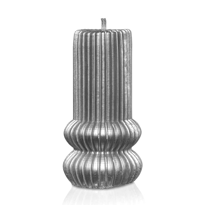 Fluted Havdalah candle with ribbed silver design and rounded base from Waterdale Collection