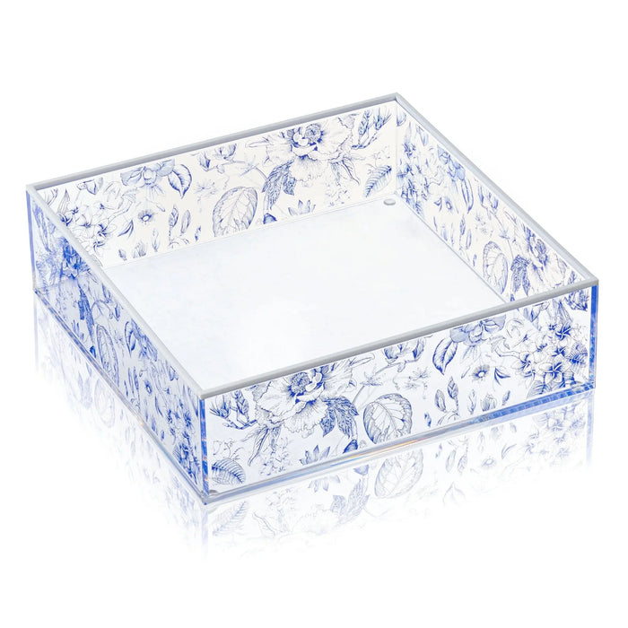 French Toile Salad Bowl in blue and white ceramic with classic botanical pattern design by Waterdale Collection