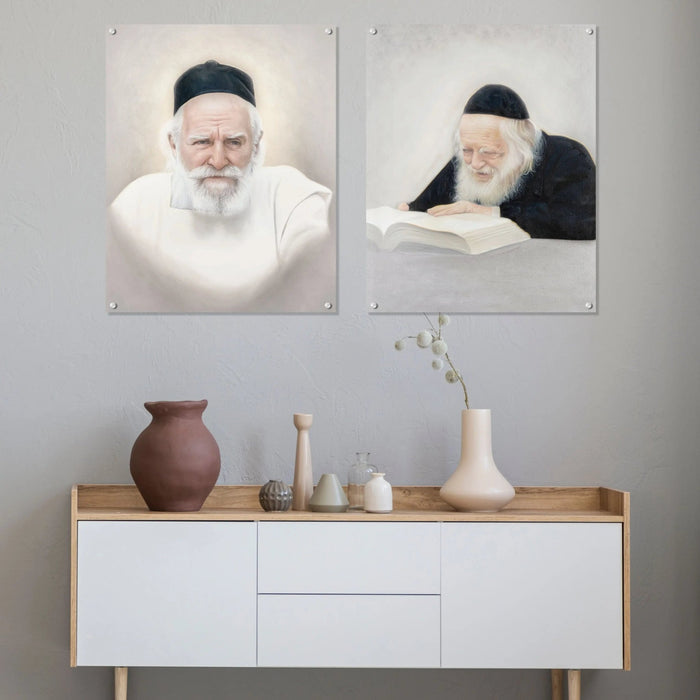 Gedolim Art Chofetz Chaim Light portrait painting featuring minimalist figure with white collar on neutral background, 16x20 wall art print