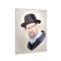Rav Avigdor Miller portrait wall art featuring illustrated figure in bowler hat and blue shirt on light background, 16x20 canvas print