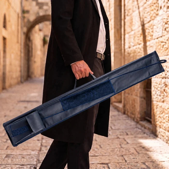 Navy Geometric Fur Lulav Esrog Bag | Sukkot Judaica
