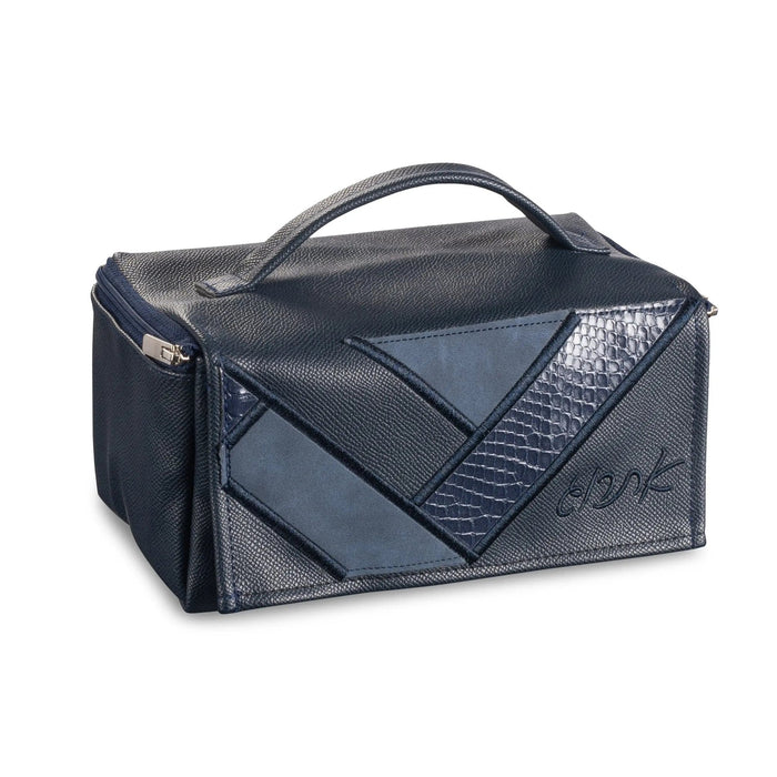 Geometric Panel leather esrog bag with contrasting textured details, a Judaica gift for Succos