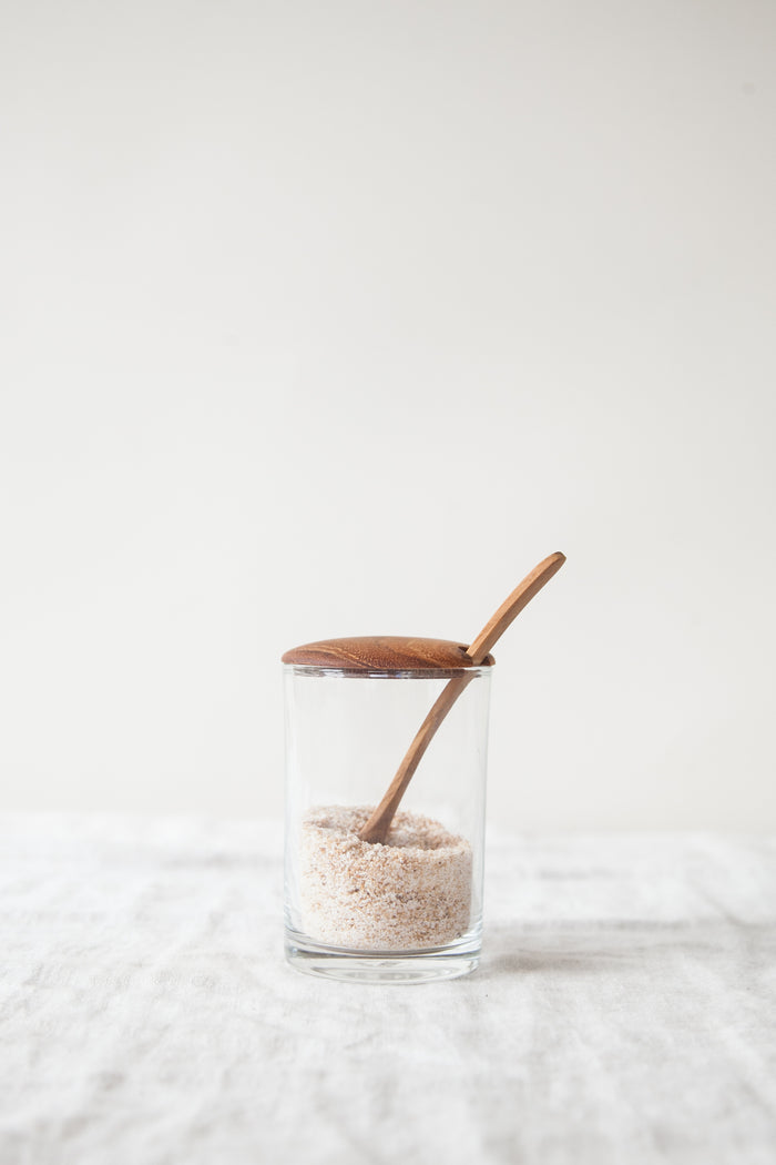 Glass + Teak Sugar Jar