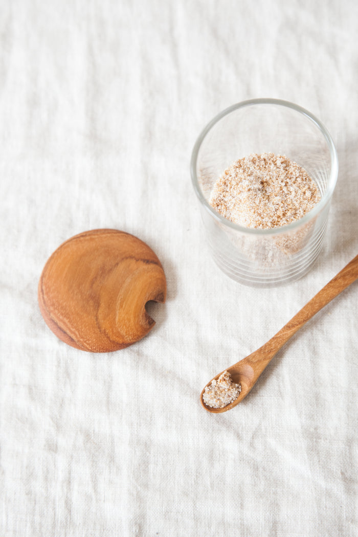Glass + Teak Sugar Jar