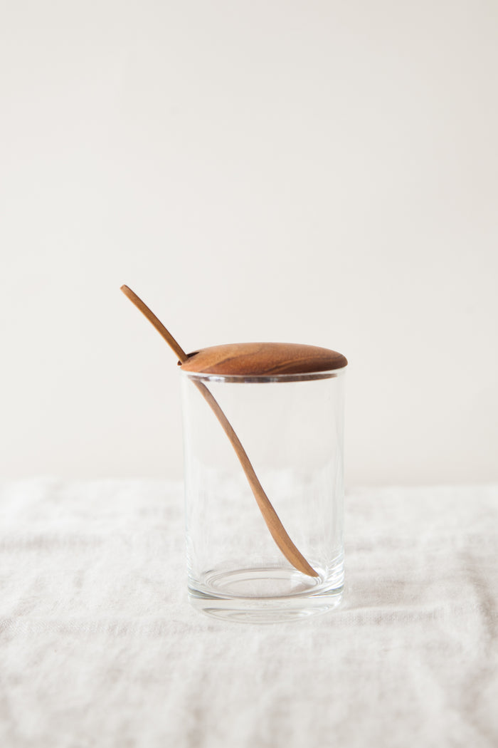 Glass + Teak Sugar Jar
