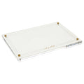 Hemstitch Hadlokas Neiros Tray in white with decorative corner accents, a classic candle-lighting tray for Shabbat table settings.