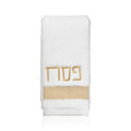 Waterdale Collection white herringbone hand towel with gold Pesach design and woven accent stripe detail.