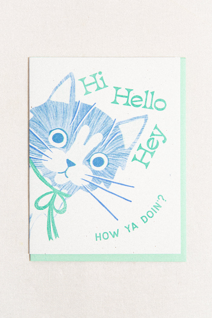 Hi Hello Hey Cat Greeting Card