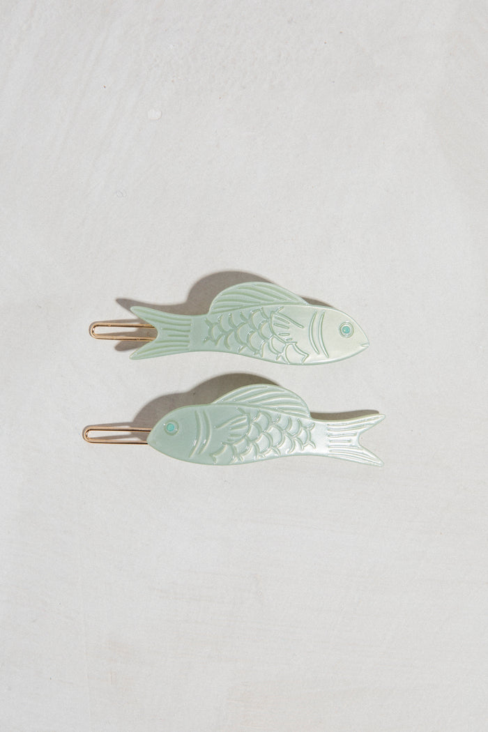 Jade Fish Barrette Pair