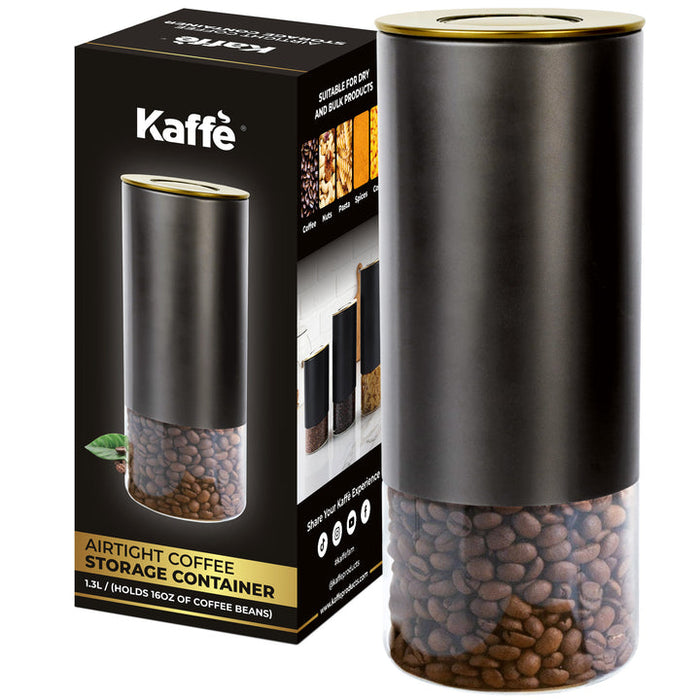 Kaffe Coffee Canister, Perfect Coffee Container Airtight, Smart Coffee Canister for Ground Coffee, Glass Jar