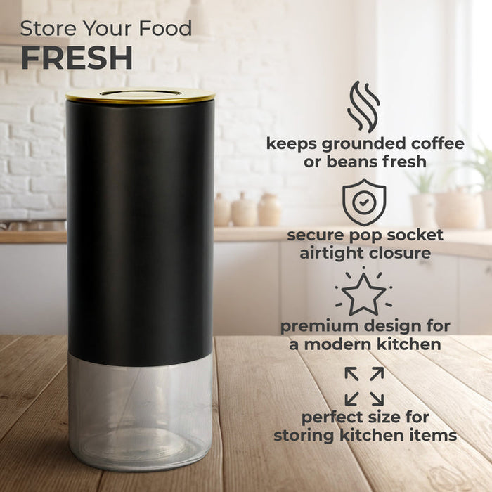 Kaffe Coffee Canister, Perfect Coffee Container Airtight, Smart Coffee Canister for Ground Coffee, Glass Jar