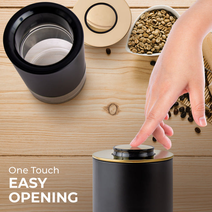 Kaffe Coffee Canister, Perfect Coffee Container Airtight, Smart Coffee Canister for Ground Coffee, Glass Jar