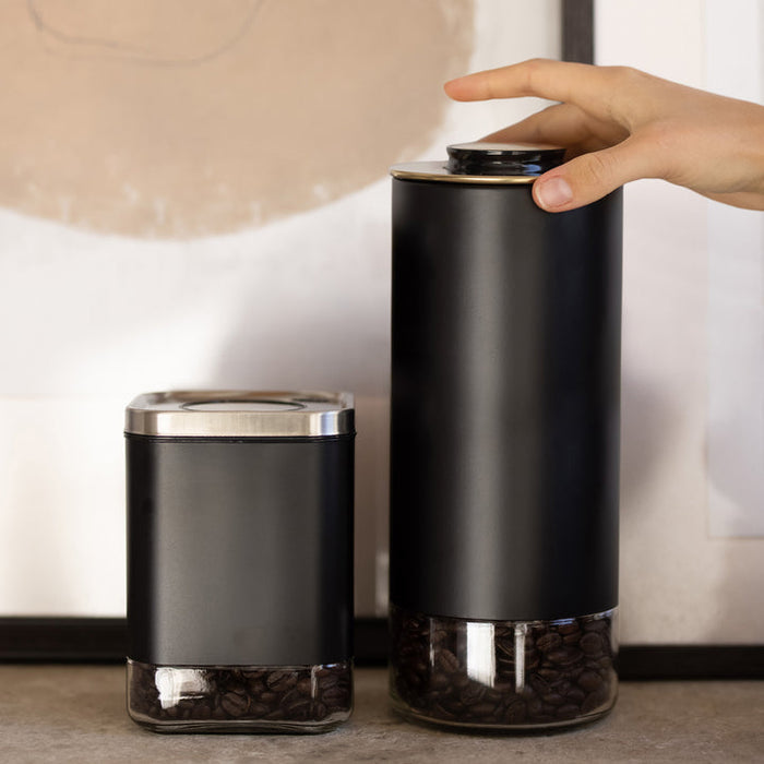 Kaffe Coffee Canister, Perfect Coffee Container Airtight, Smart Coffee Canister for Ground Coffee, Glass Jar