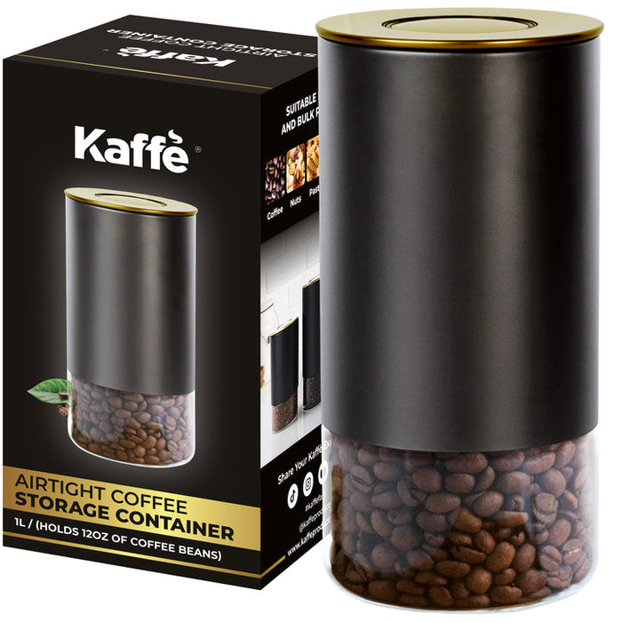 Kaffe Coffee Canister, Perfect Coffee Container Airtight, Smart Coffee Canister for Ground Coffee, Glass Jar