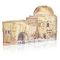 Kever Rochel sculpture with detailed painted architecture in cream and gold tones, featuring a domed structure and arched doorways, displayed as a tabletop judaica piece.