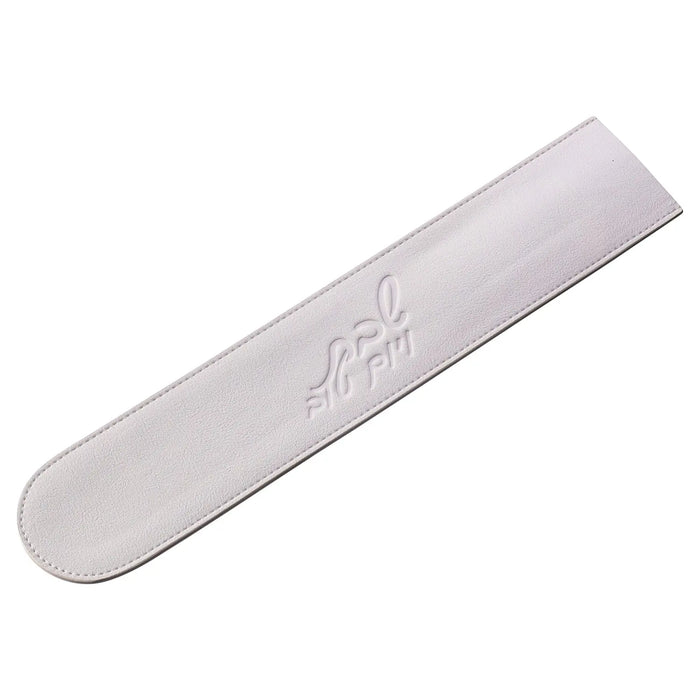 Waterdale Collection leather knife blade cover in light gray with embossed design, protective sheath for challah board knives.