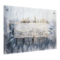 Kosel after Rain painting featuring the Western Wall in Jerusalem with gold leaf accents and textured brushstrokes in gray and blue tones on canvas.