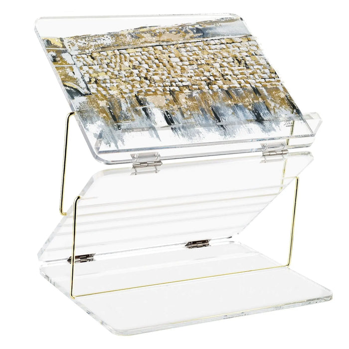 Kosel at Winter foldable shtender with clear acrylic base and stand, featuring decorated book holder panel
