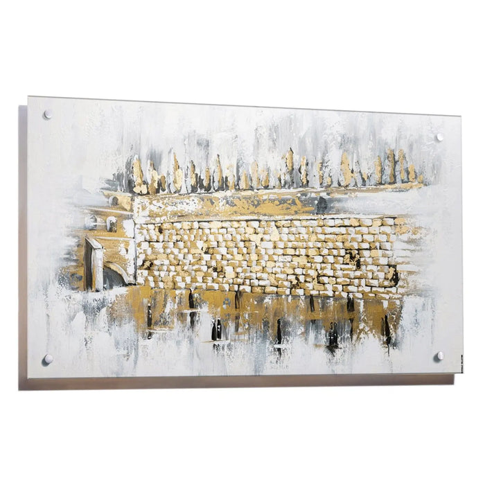 Kosel at Winter Painting featuring the Western Wall in Jerusalem rendered in gold and white tones on canvas wall art