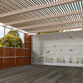 Kosel by Judy sukkah mural hung in a decorated sukkah, painted Jerusalem sukkah art for Sukkot