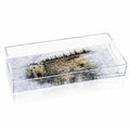 Kosel Teal Bread Tray with clear acrylic base and decorative landscape design, ideal for Shabbat serving and table decor.