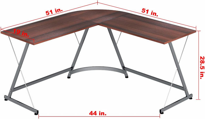 L-Shaped Computer Gaming Desk, 51"D x 51"W x 28.5"H, Walnut