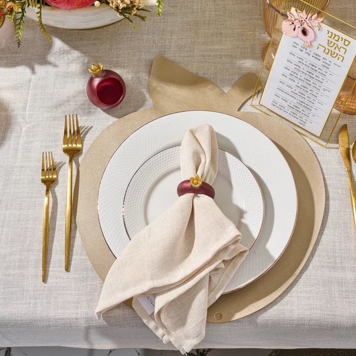 Apple leather charger for a Rosh Hashana table setting