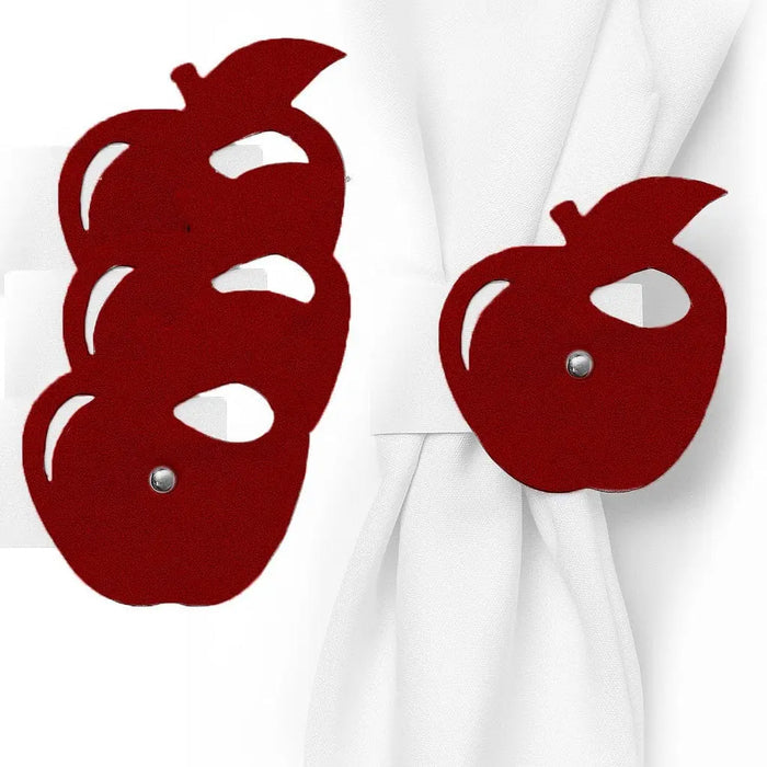 Deep red leather apple napkin wraps for Rosh Hashanah, with white napkins, from Waterdale Collection