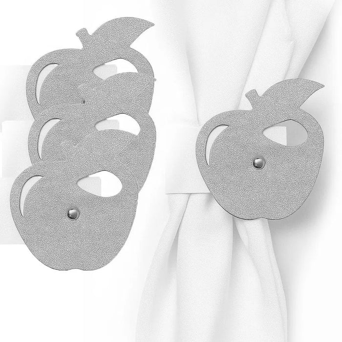 Silver leather apple napkin wraps, set of four for Rosh Hashonah
