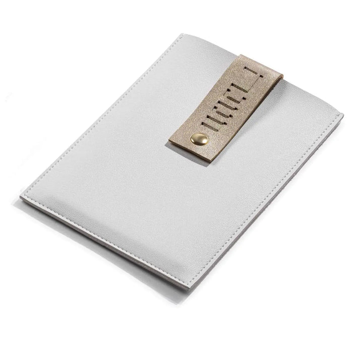 Chanukah Brachos Card Set with its leather pouch closed, a four-card set for the menorah table
