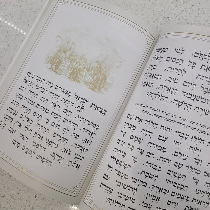 Leather Haggadah with lucite plate open to Hebrew text pages, Waterdale Collection Pesach Haggadah for Passover holiday