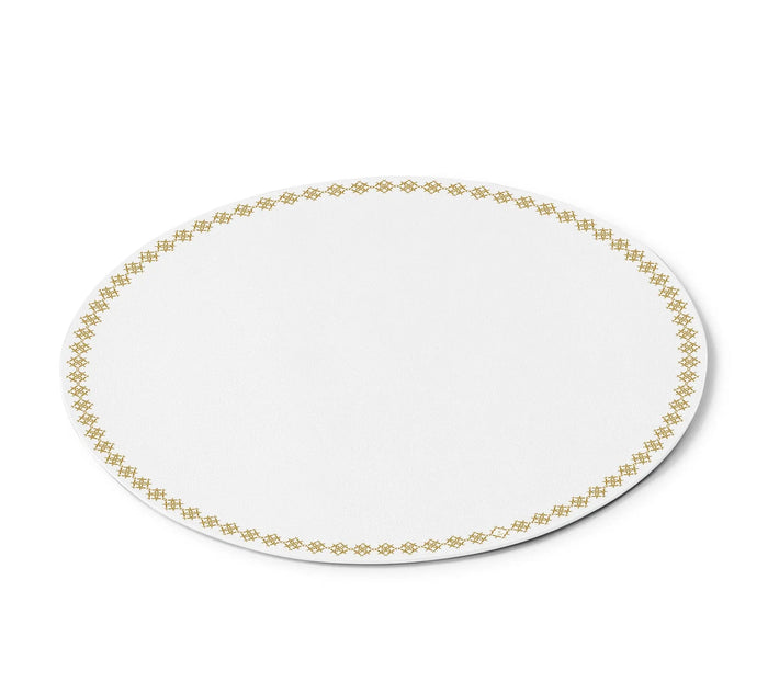 Waterdale Collection leather inspired round charger plate with silver beaded border on white background, formal table setting accent.